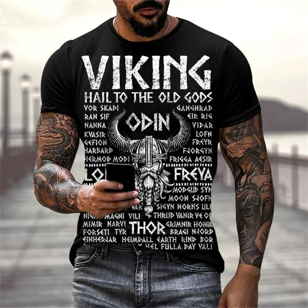 Summer Viking Warriors Graphic 3d Print T Shirt Nordic Style Men's Oversized Short Sleeve Tops Tees Men's Clothing Size XXS-6XL