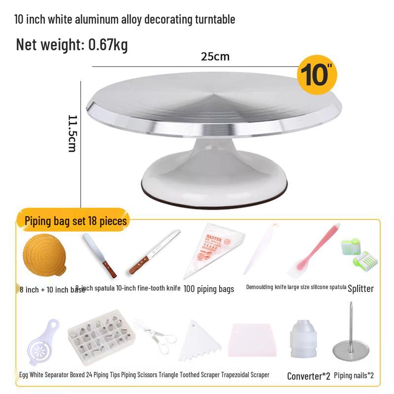 Zhaoran 10-inch Aluminum Cake Decorating Turntable Set