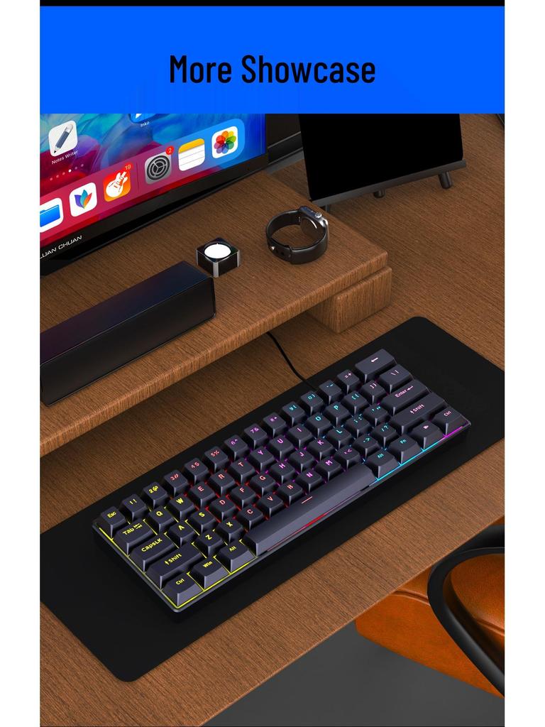 61-Key Wired Red Switch Mechanical Keyboard for Gaming and Office Use