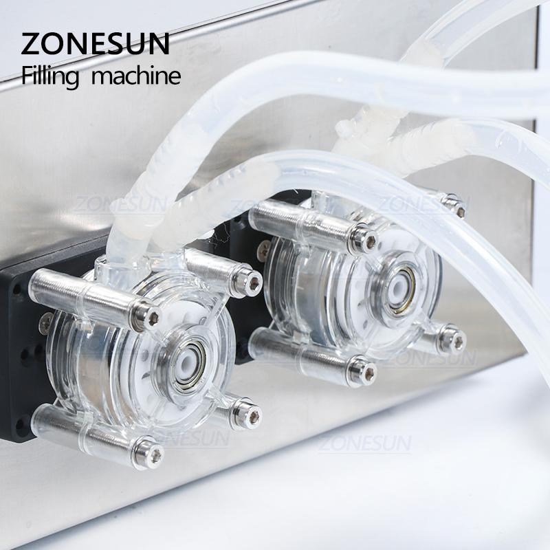 ZONESUN ZS-YTPP2T 2-Kopf Flüssigkeitsabfüllmaschine, halbautomatische Wasserflaschenabfüllmaschine mit Peristaltikpumpe