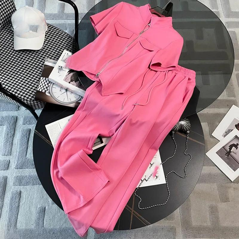 Summer Fashionable Age-Reducing Women's Sports Casual Suit Short Sleeves Bell Bottoms 2-Piece Set