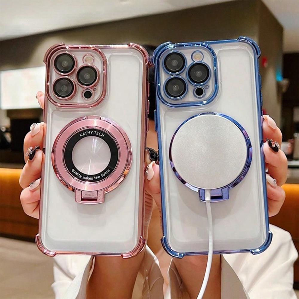 Anti-Drop Luxury Electroplated Phone Case For 17 16 15 14 13 12 11 Pro Max Plus Air With Ring Holder Magnetic Stand Cover
