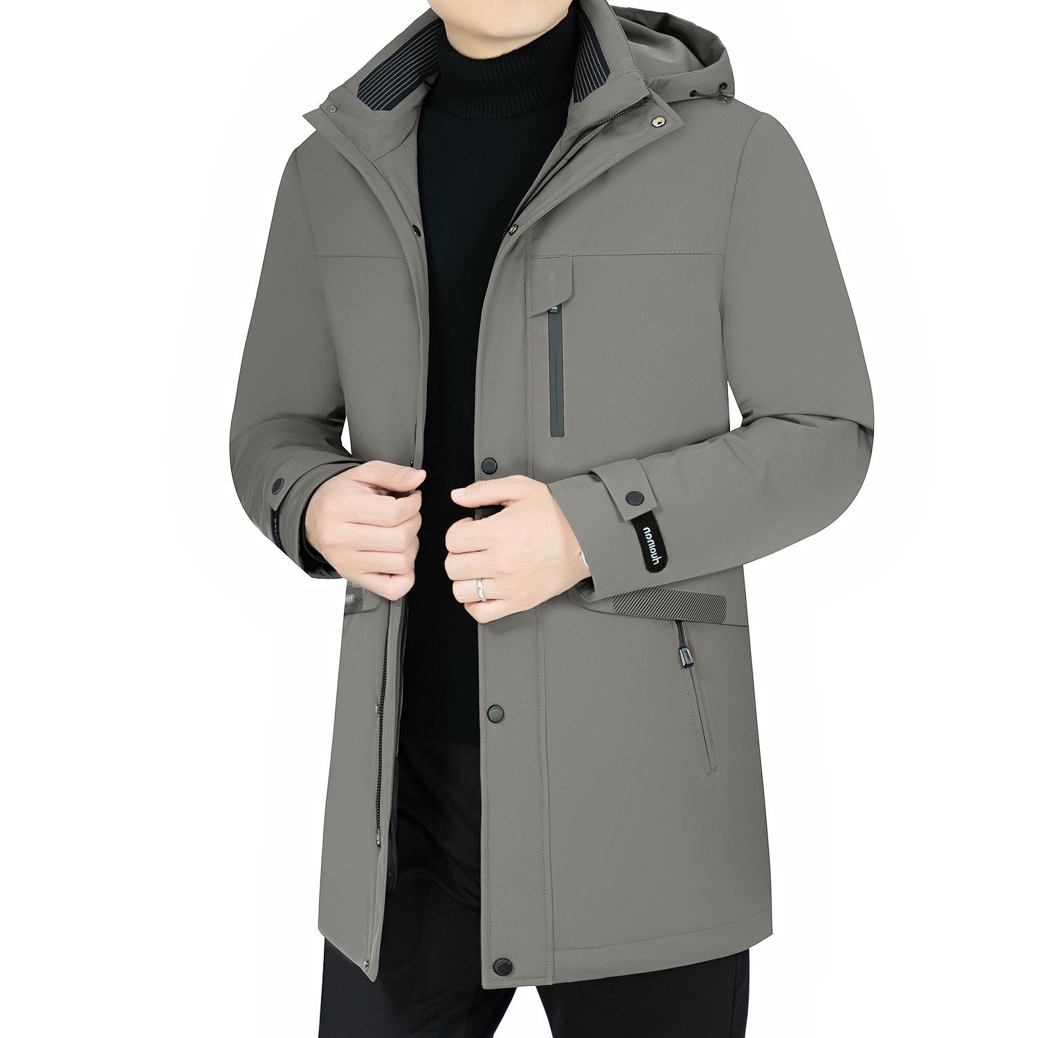 

Зимнее утолщенное пальто на белом утином пуху, теплая повседневная мужская куртка средней длины со съемной внутренней подкладкой 4XL кофейный