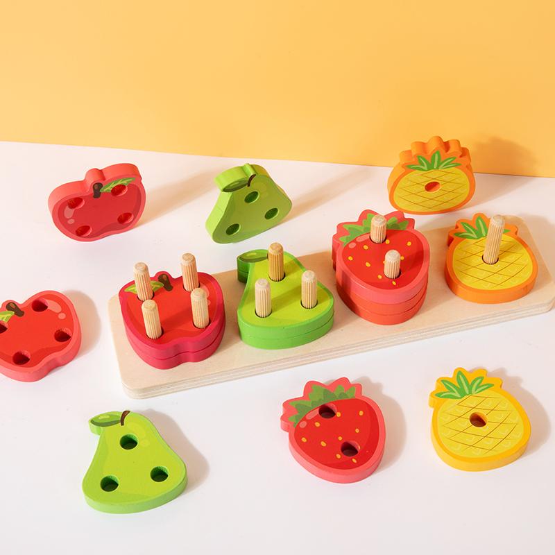 Children's early education puzzle toys intellectual stacking wooden toys, color recognition, fruit classification, fishing toys