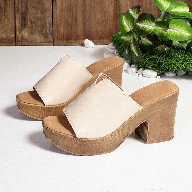 Fashion Black Chunky Platform Sandals Women 2025 Summer Peep Toe High Heels Sandals Woman Plus Size 42 Outdoor Thick Heeled Slippers