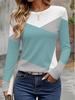 Damen 3D Colorblock-Nähte T-Shirt modisch langärmlig Rundhals normale Oberteile Feiertagswochenende Frühling und Herbst