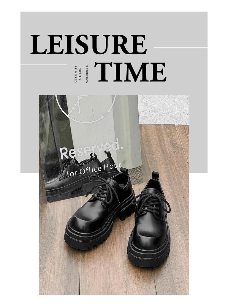 2024 Men's Thick Sole Height-Increasing Black Leather Derby Shoes - British Style