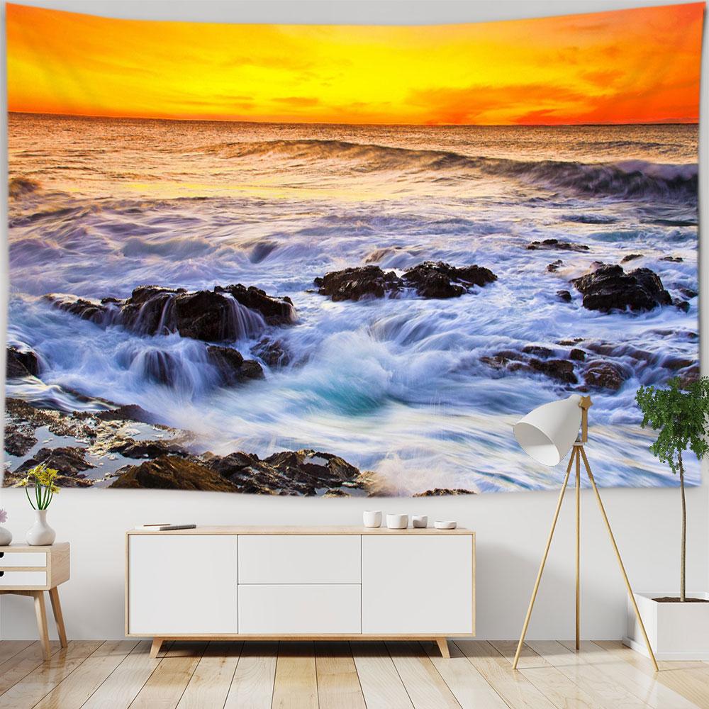 Beach Starry Tapestry Home Decor Living Room Natural Moon Sea Landscape Tapestry Fabric Hippie Wall Hanging Tapestry tapiz