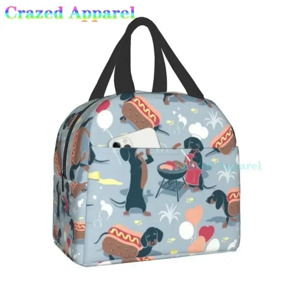 Roztomilá barevná káva jezevčík opakovaně použitelná izolovaná taška na oběd chladicí taška tote box kontejner s přední kapsou pro ženu muže