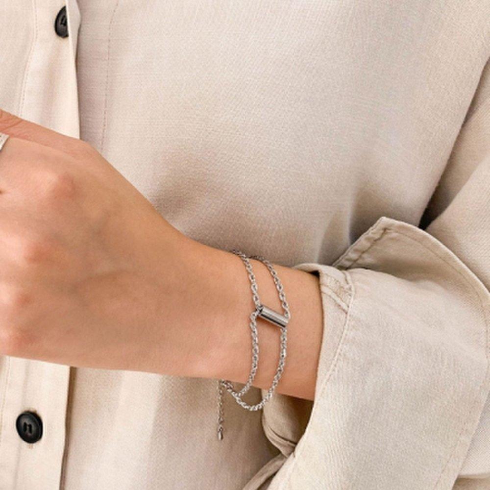 Surgical steel chain twisted double-row bracelet