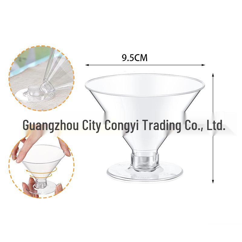 Detachable Red Wine Dessert Cup with High Stem - Disposable Plastic Champagne Flute for Weddings or Pudding Mousse.