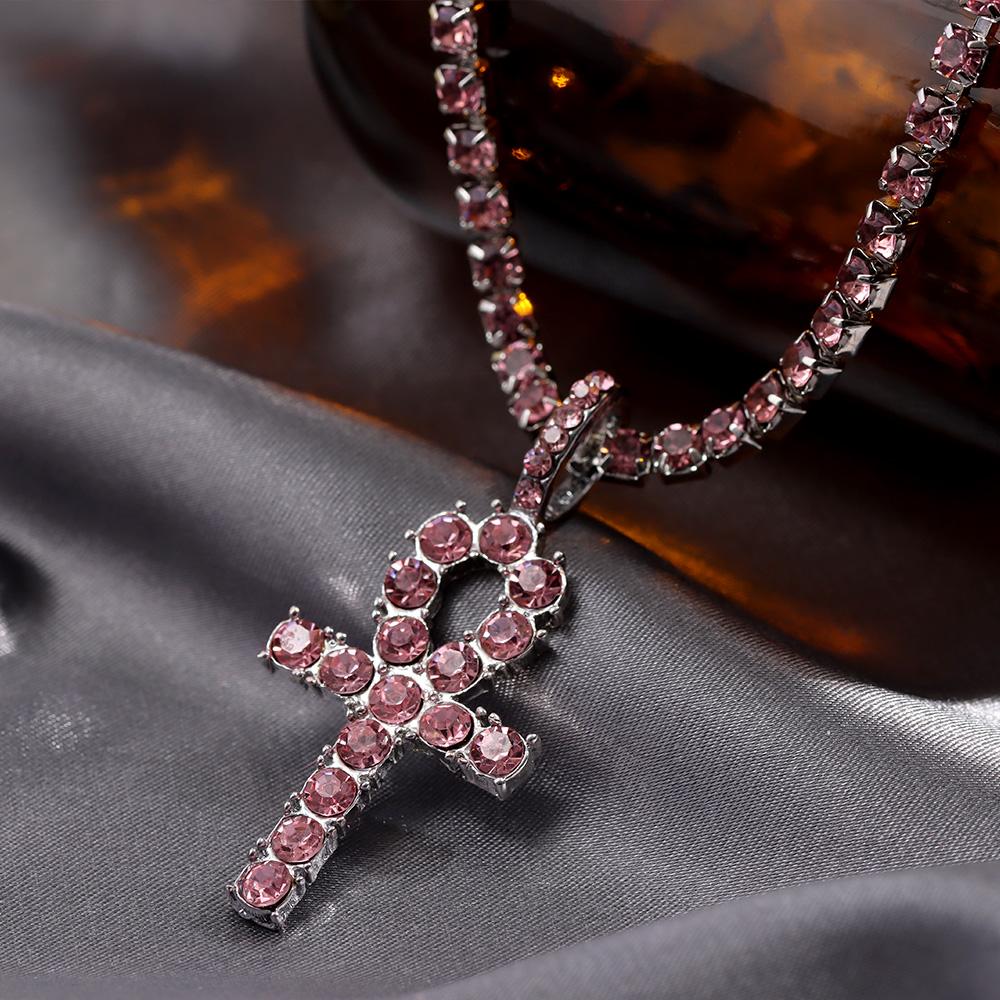 Punk Hip Hop Rhinestone Cross Pendant Necklace for Women Men Bling Iced Out Crystal Chain Choker Necklace Jewelry On The Neck