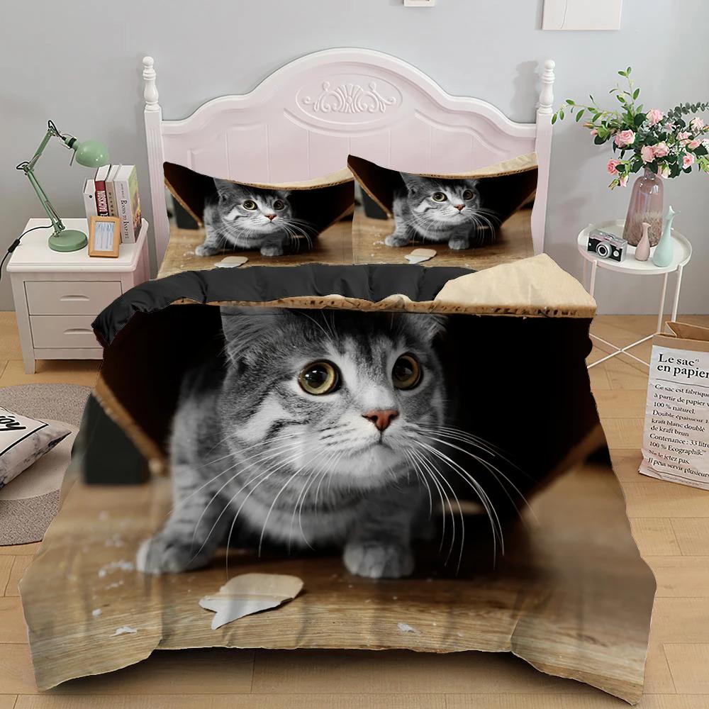 Lovely Pet Cat Bedding Set Cute Kitten Duvet Cover With Pillowcase Single Bed Sets Queen King Size Animal Polyester Quilt Covers