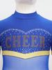 Girls One Piece Cheerleader Costume Long Sleeve Mesh Patchwork Shiny Diamonds Cheerleading Bodysuit