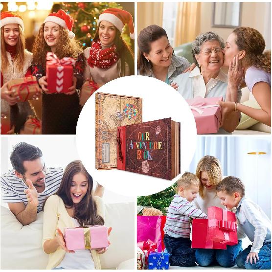 Our Adventure Book Scrapbook Album 11.9 X 7.6 Inch 80pages,3d Retro Embossed Letter Leather Cover Movie Up,Memory Book For Couples,Gifts For