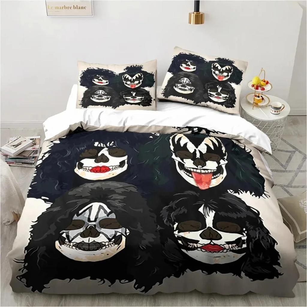 3D tlač Rock Band KISS Band Posteľná súprava Obliečka na posteľ Súprava na prikrývku Obliečka na vankúš Obliečka na posteľ King Queen Size Boys Obliečky pre dospelých