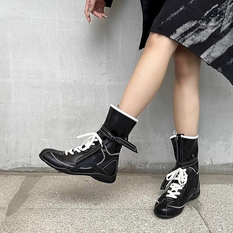 Winter Women Biker Boots Fashion Belt Buckle Ladies Elegant Platform Flats Short Booties Casual Women's Knight Booties