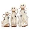 3Pcs Rustic Halloween Ghost Decor Handcrafted Wooden And Fabric Ghost Figurines 3 Sizes Farmhouse Style Shelf Decorations Party Supplies