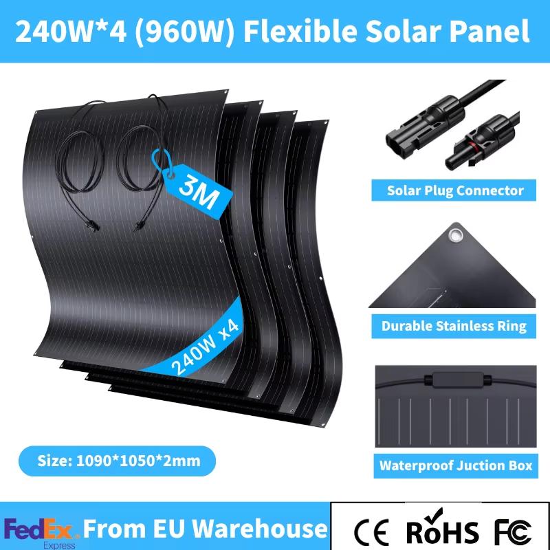 2/4PCS 480W Flexible Solar Panel Balcony