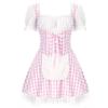 Women's French Maid Apron Cosplay Costume Lace Ruffle Tulle Plaid Fancy Dress