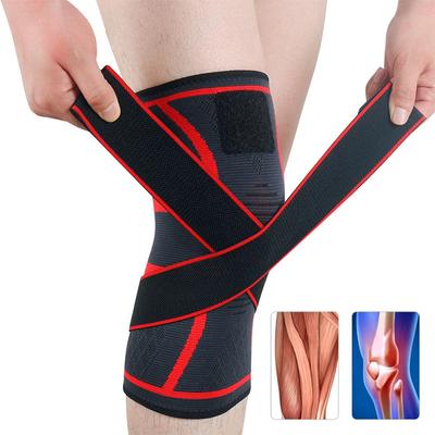 1Pcs Compression Knee Brace Support, Non Slip Knee Sleeves, Adjustable Knee Protector with Pressure Strap for Sports, Running