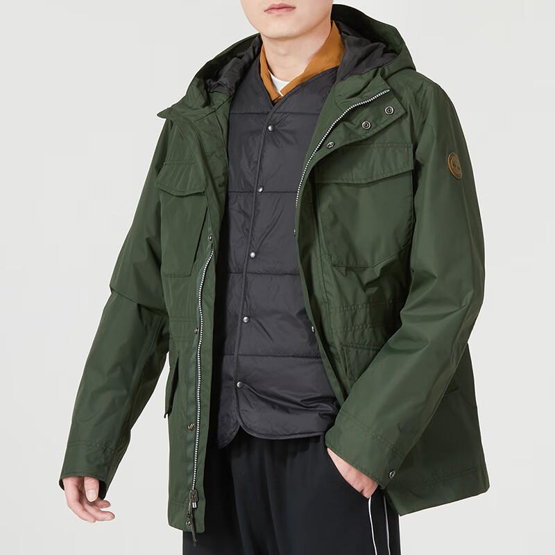 Timberland Solid Color Casual Windbreaker Hooded Two-In-One Multi-Pocket Jacket Men jackets Green A2EQV-U31