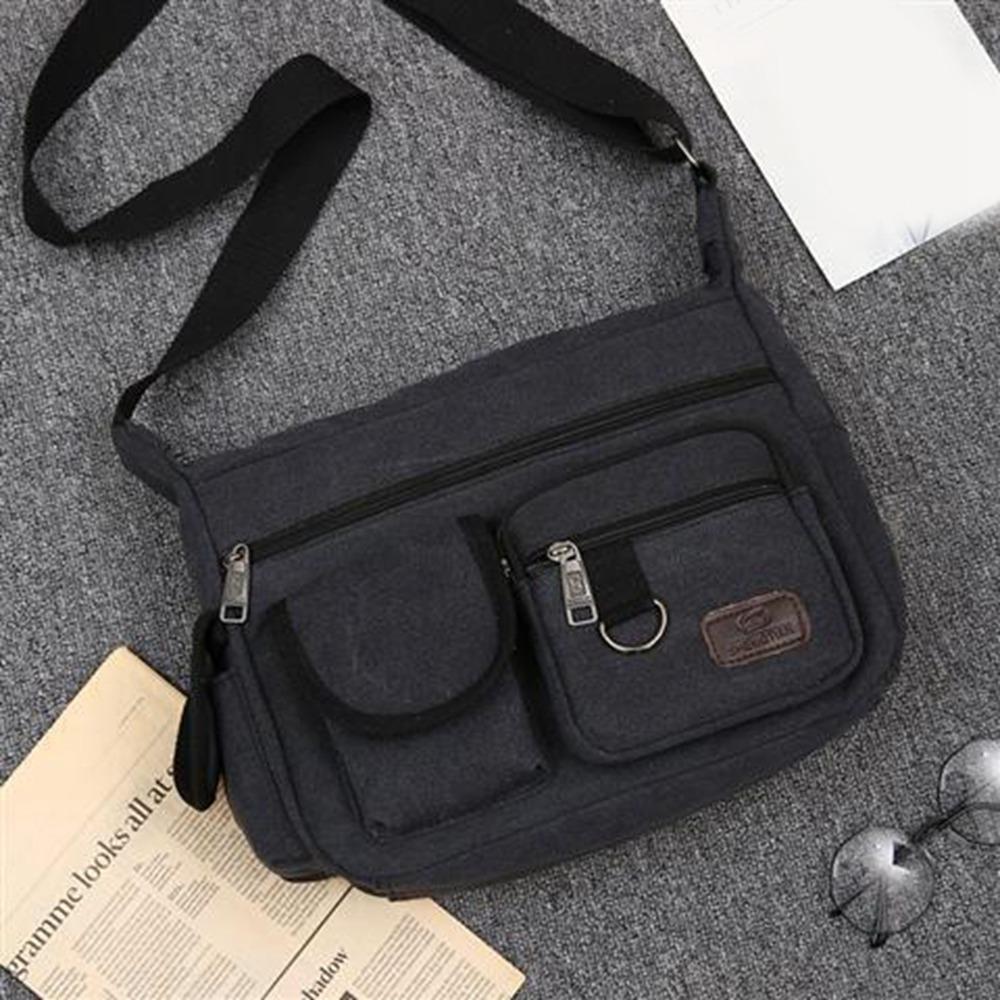 

Korean Style Men Messenger Bags Large Capacity Simple Square Bag Canvas Crossbody Bag Travel чорний