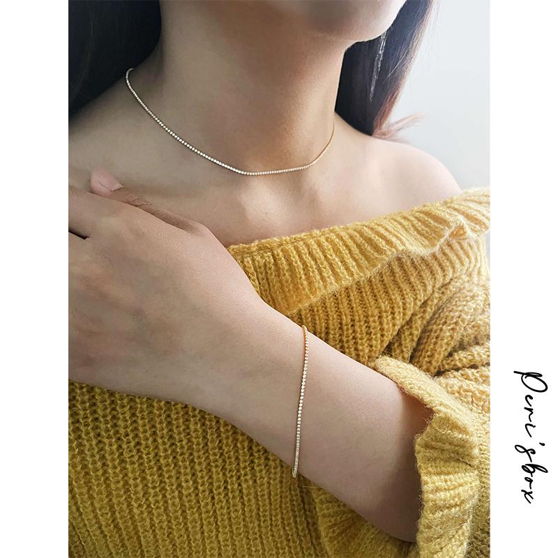 Peri'sBox 1mm Cubic Zirconia Chain Necklace Dainty Super Thin Tennis Choker Necklaces Jewelry for Women Donna Collane Hot