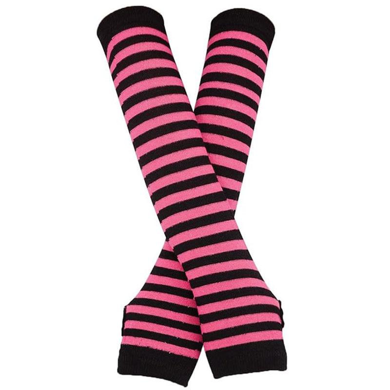 

Панк-готик-рок теплі рукавички без пальців на довгі руки Яскраво-рожевий/чорний