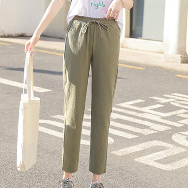 Spodnie bawełniane 9-kolorowe, długość 9/10, wiosna-lato, slim, proste, luźne, casualowe, damskie, jednokolorowe, haremki
