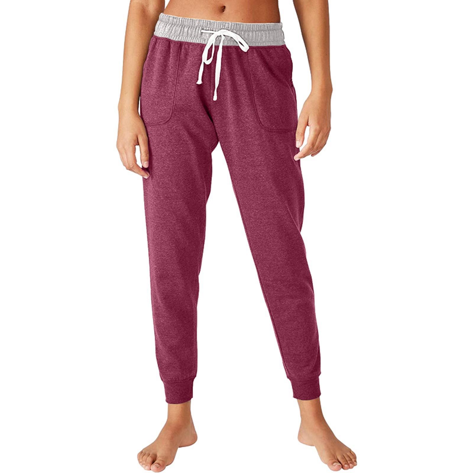 

Fashion Women Loose Pocketed Colour Drawstring Home Sports Casual Trousers M фіолетовий