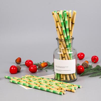 50 Stück Papierstrohhalme Flacher Mund Leuchtende Farbe Bambusmuster Geruchlos