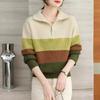 Women S Striped Thick Collared Half Zip Knit Sweater