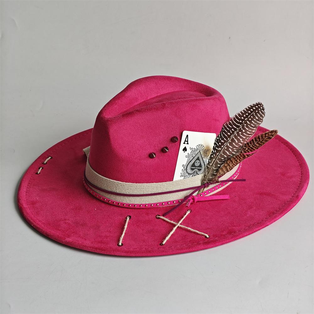 Color Blocking Wildleder Fedora Hüte für Damen Herren Großer Breiter Rand Klassischer Wildleder Panama Hut Western Partyhut Sombrero Rockero Mann