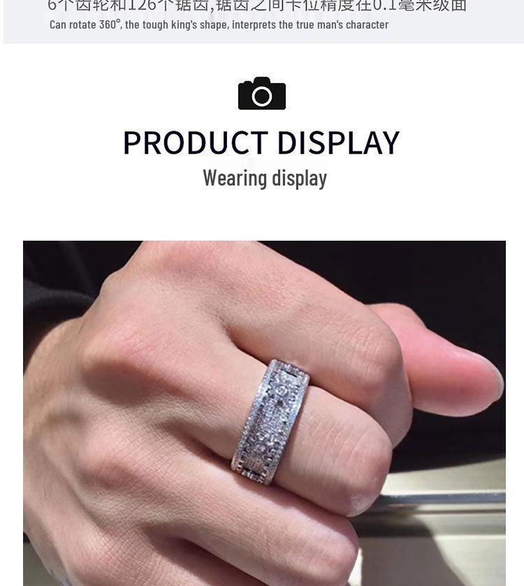 Pierścionek unisex z obracającym się trybikiem wysadzanym diamentami: Gwiezdny wzór dla par, Pierścionek na mały palec w całości wysadzany kamieniami