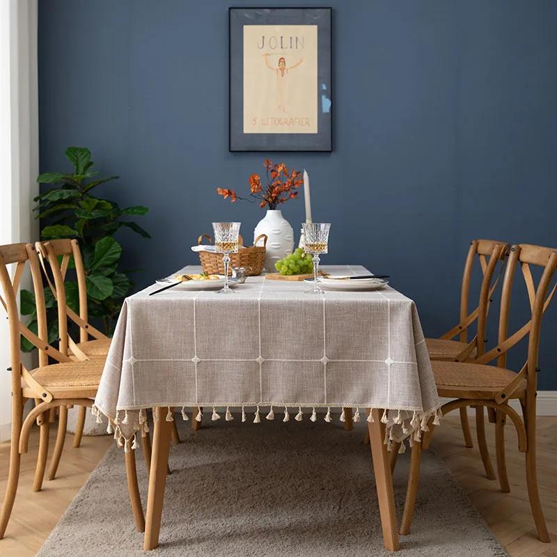 Embroidery Tablecloths Dust Proof Table Cover, Embroidery Flower Tassels Pattern Table Cloths,For Dinning Party Wedding Decor