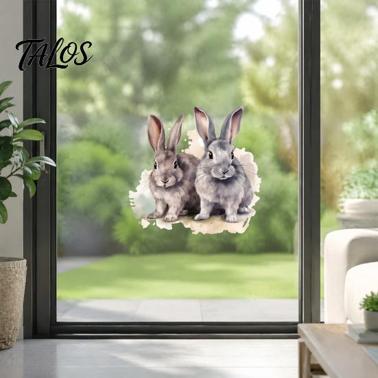 Modern Simple Style Wall Decals Cartoon Rabbit Sticker for Kids Room, Waterproof PVC Bunny Decal, Watercolor Nursery Decor Peel And Stick Art Bedroom