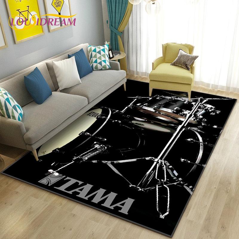 Teppich mit Schlagzeug, Musikinstrumenten, groß, Teppich für Wohnzimmer, Schlafzimmer, Sofa, Fußmatte, Küchendekoration, rutschfeste Bodenmatte für Kinder