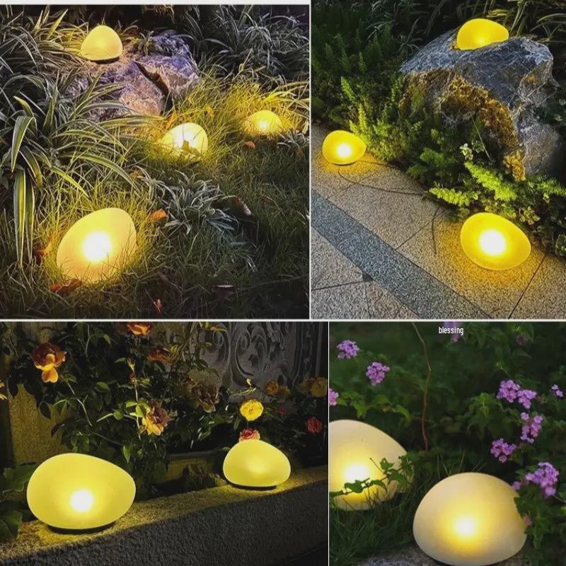 Outdoor Waterproof Solar Pebble Light: Seven-Color LED Lawn Lamp with Induction Control