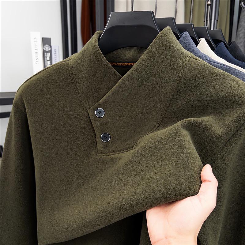 Men s Velvet-Lined Buttoned Hoodie - Solid Color Winter Warmth 4XL