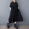 Summer Black Fungus Lace Shirt Dress, Loose and Fashionable Mid Length Dress