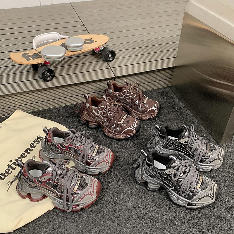 [Fanfna] Platform Dad Shoes Women's Trendy Cool 2025 Autumn New Heightening Double Lace-up Fashion Casual Sports Shoes