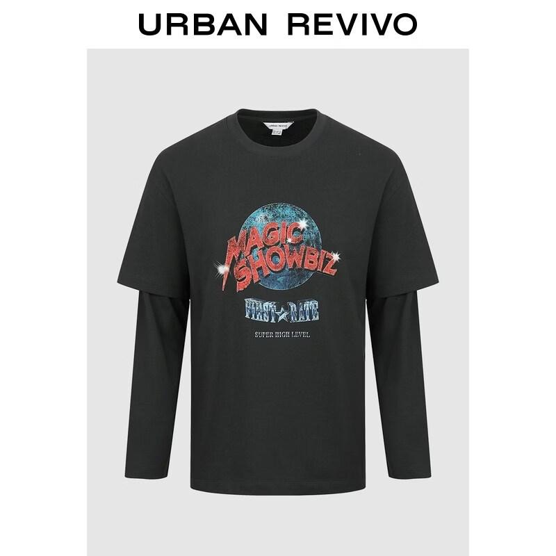 UR Men s 2026 Spring Faux Two-Piece Vintage Print Cotton T-Shirt M