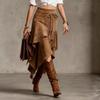 New Women's Vintage Western Irregular Rope Tie-Waist Fringed Faux Fur Midi Skirt