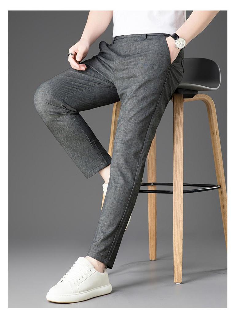 2026 Men's Slim Fit Cotton Linen Plaid Cropped Pants - Spring/Summer Korean Style Casual Wear