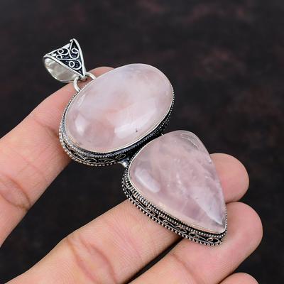 Rosenkvarts Edelstensanheng Unikt Smykke Vintage Anheng 925 Sterling Sølv Anheng Håndlaget Elegant Anheng Sølvsmykke Gave Til Ham