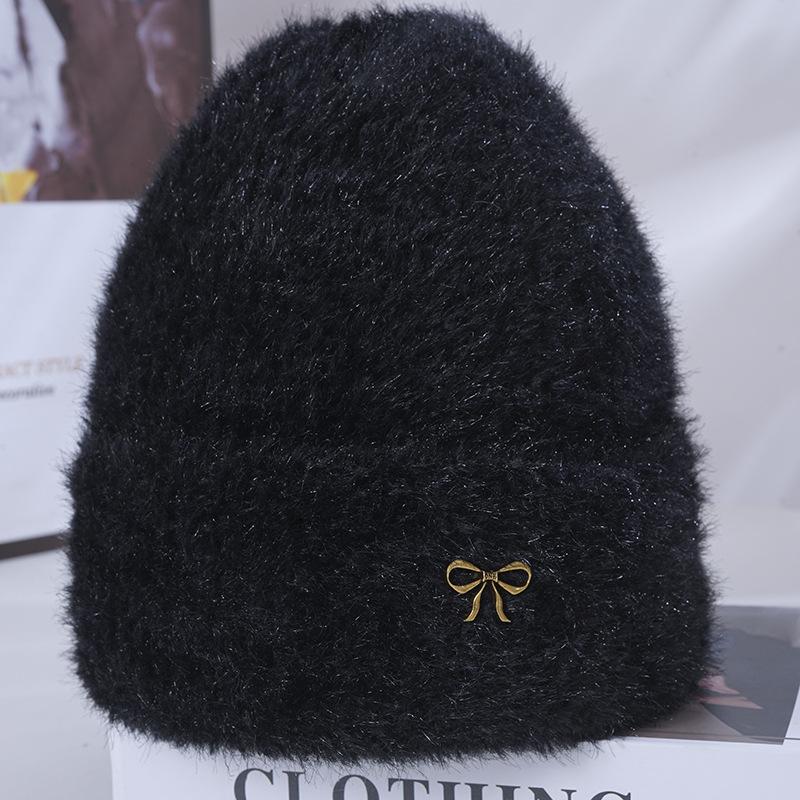 Women's Winter Warm Knitted Hat Korean Style Trendy and Versatile Imitation Mink Hair Big Head Flange Plush Wool Hat Windproof Ear Protection