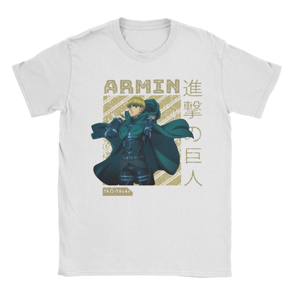 Vintage ARMIN aus Attack on Titan T-Shirts für Herren O-Ausschnitt Reine Baumwolle T-Shirts Anime Kurzarm T-Shirts Grafik Kleidung