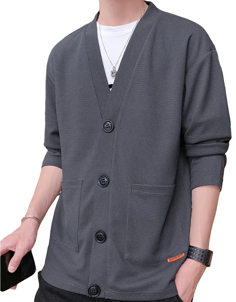 

Кардиган, куртка, большой размер, пальто, мягкий и удобный, простой, стильный, на пуговицах, повседневный, однотонный, с длинным рукавом, стильный свитер, свободная одежда, темный [Poperdision]