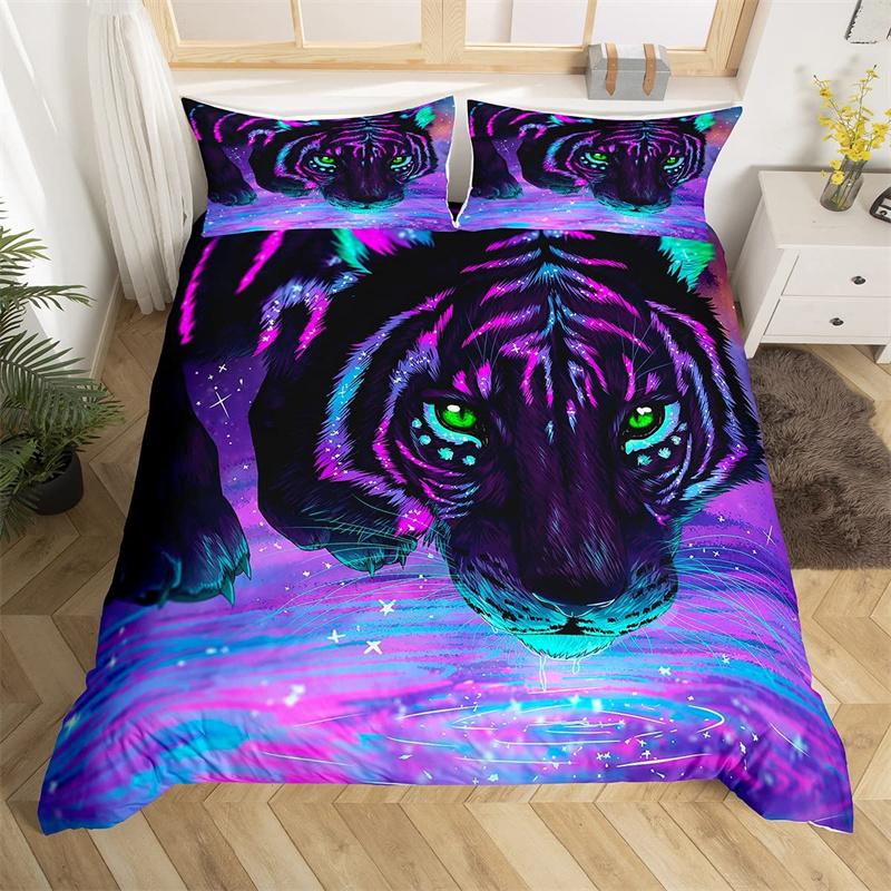 Tiger Duvet Cover Twin For Kids Boys 3D Animal Print Comforter Cover Wildlife Bedding Set Microfiber Quilt Cover With Pillowcase